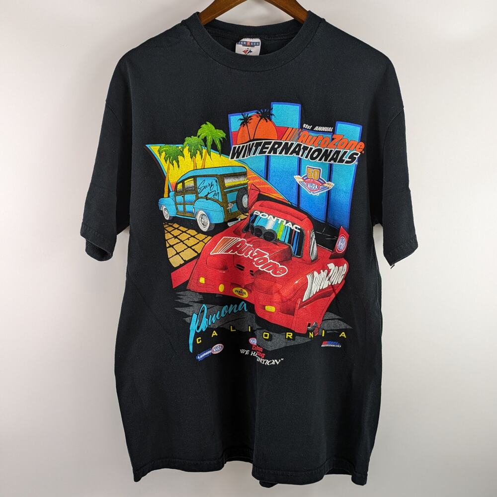 Vintage 2001 Mens Drag Racing Large T-Shirt 41st AutoZone Winston NHRA Pomona